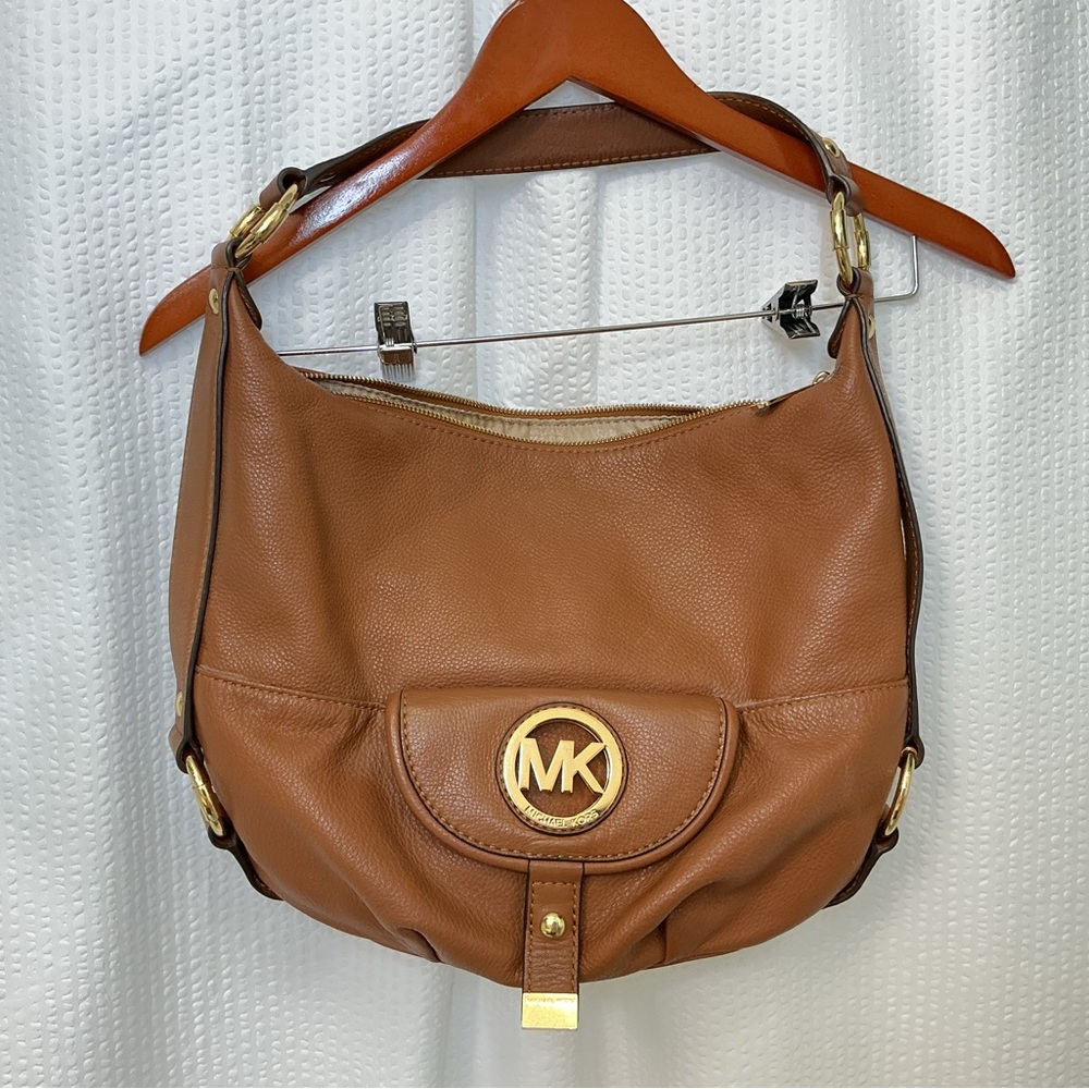 Michael Kors Fulton Camel Brown Leather Satchel Shoulder Bag Handbag